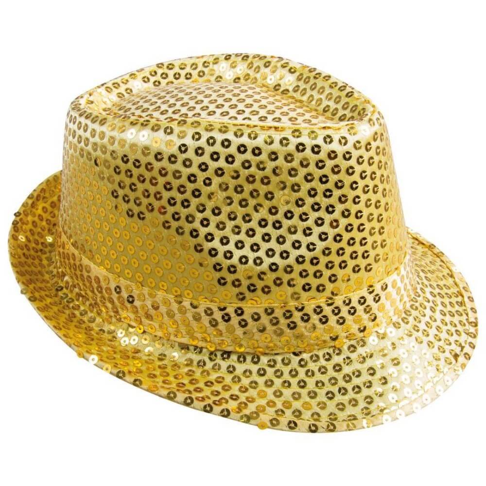Chapeau borsalino à sequins or adulte - 20190 - Chapeaux