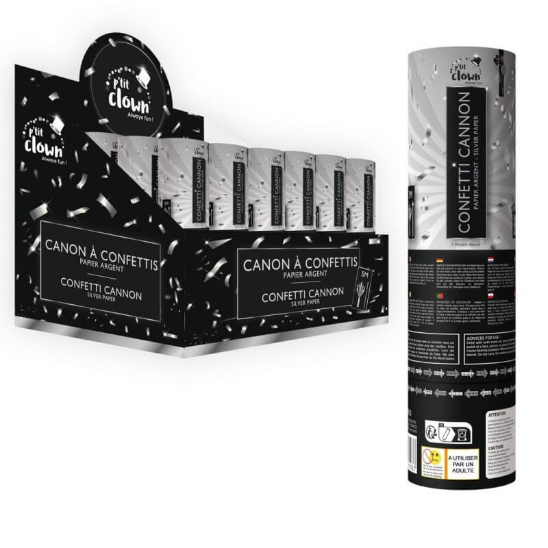Canon à Confettis Papier 20 cm Argent - 93003 - Canons à confettis