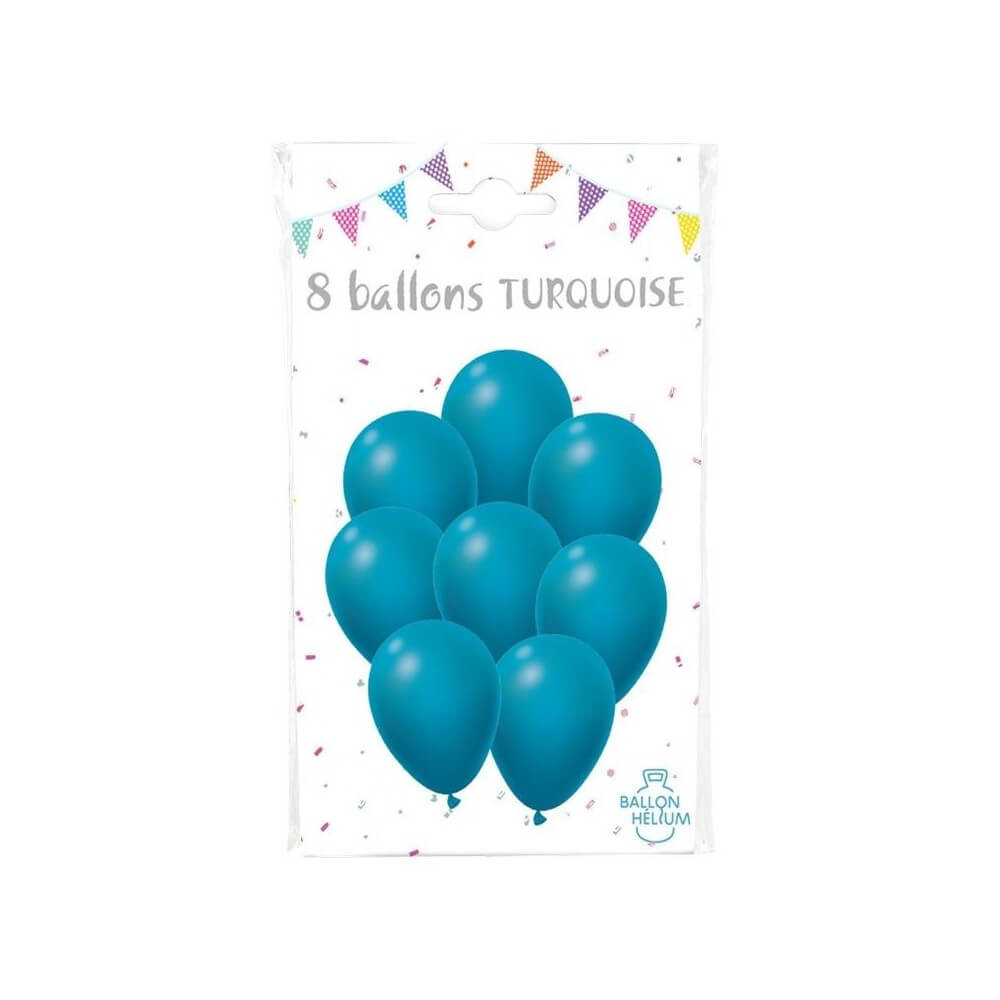 8 Ballons Turquoise 30 cm - 36424TU - Ballons latex