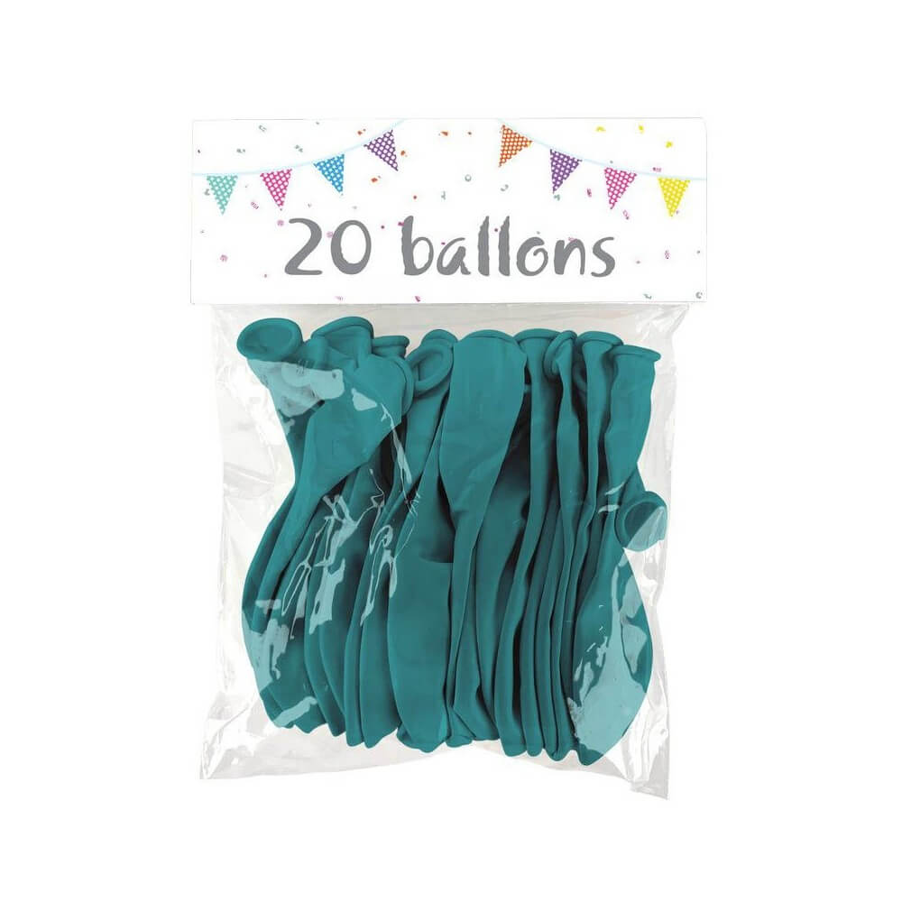 20 Ballons Latex Turquoise 25 cm - 36036 - Ballons latex