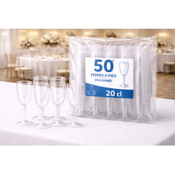 50 Verres à vin réutilisables 20 cl – Plastique rigide - 50V005 - Gobelets
