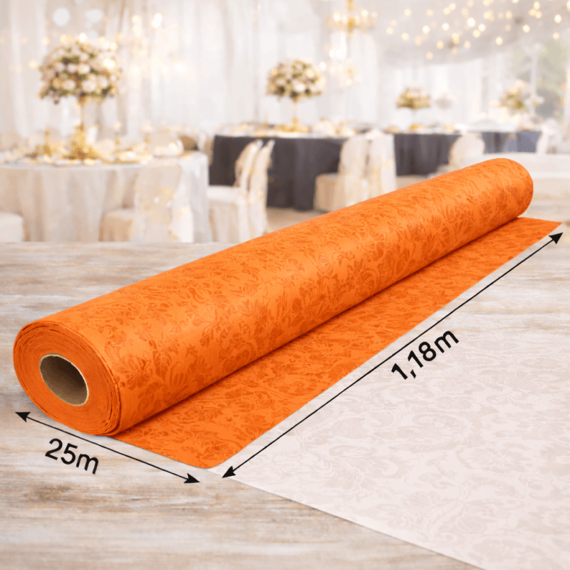 Nappe Papier Damassé Orange 25 m x 1,20 m - 56N032 - Nappes damassées