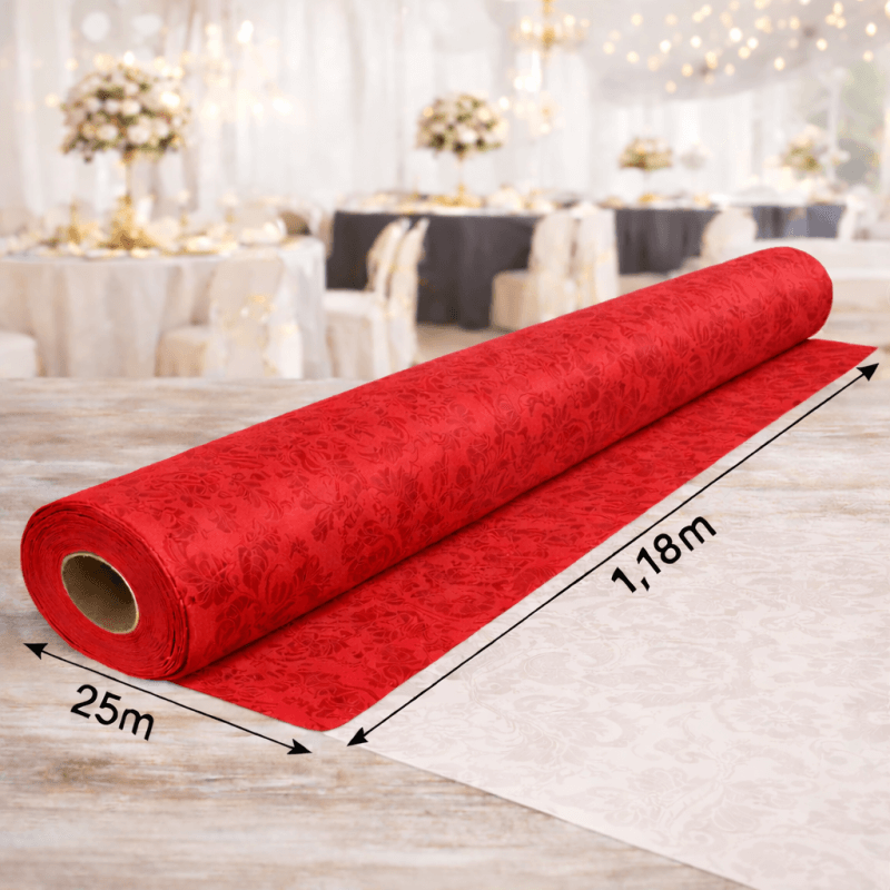 Nappe Papier Damassé Rouge 25 m x 1,20 m - 56N034 - Nappes damassées