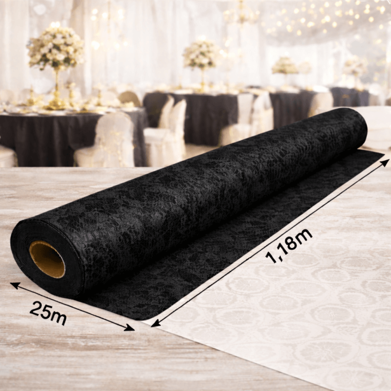Nappe Papier Damassé Noir 25 m x 1,20 m - 56N033 - Nappes damassées