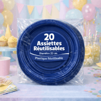 20 Assiettes rondes bleu marine 22 cm réutilisables - 141725 - Assiettes