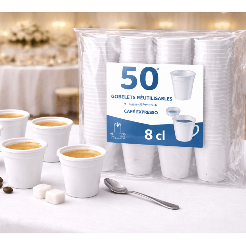 50 Gobelets réutilisables café expresso 8 cl – Blanc - 357510 - Gobelets