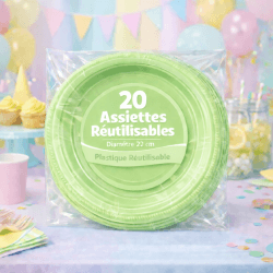 20 Assiettes rondes vert granny 22 cm réutilisables - 141730 - Assiettes