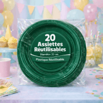 20 Assiettes rondes vert 22 cm réutilisables - 141731 - Assiettes