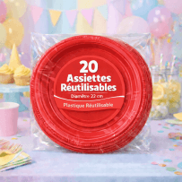 20 Assiettes rondes rouge 22 cm réutilisables - 141732 - Assiettes