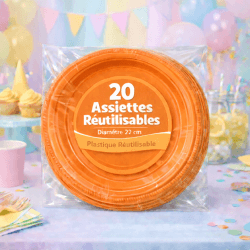 20 Assiettes rondes orange 22 cm réutilisables - 141734 - Assiettes