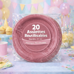 20 Assiettes rondes vieux rose 22 cm réutilisables - 141736 - Assiettes