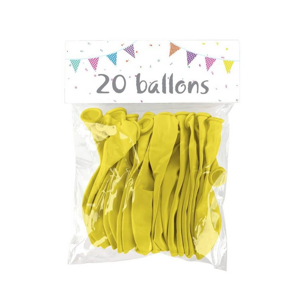 20 Ballons Latex Jaune 25 cm - 36016 - Ballons latex