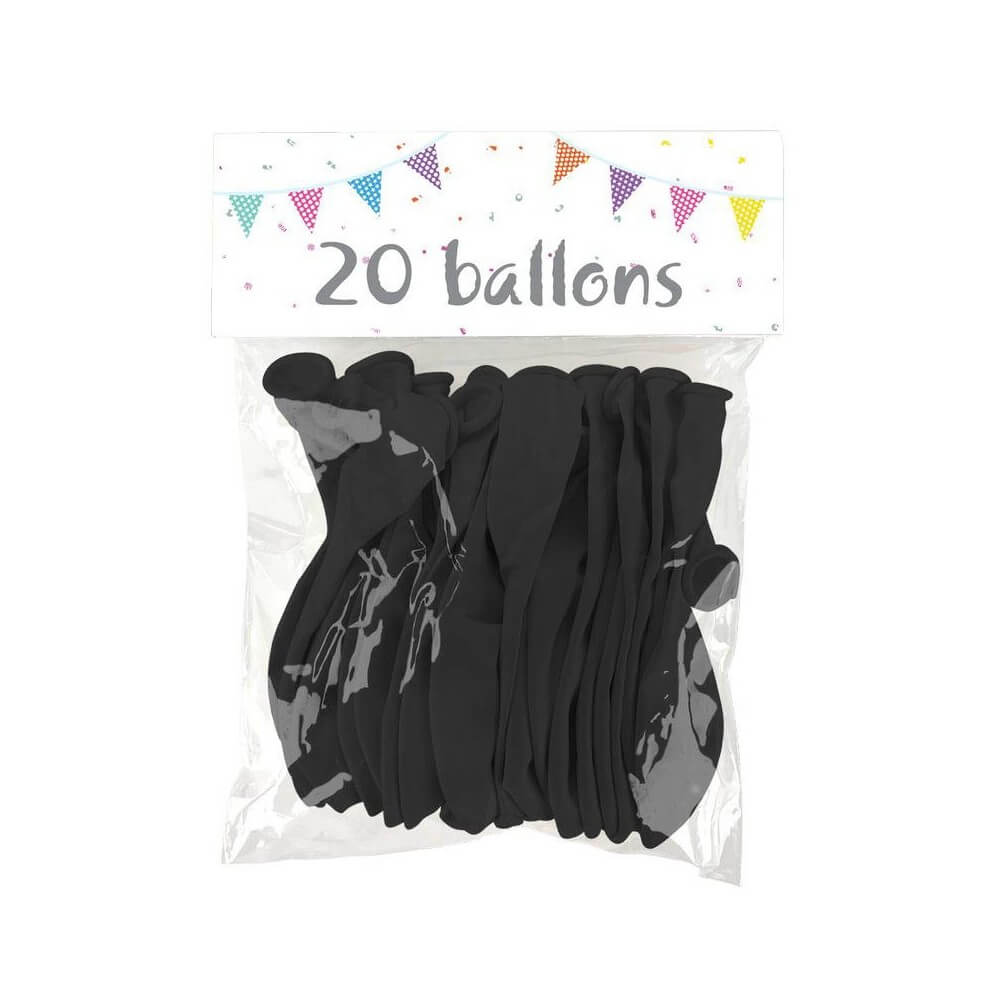 20 Ballons Latex Noir 25 cm - 36029N - Ballons latex