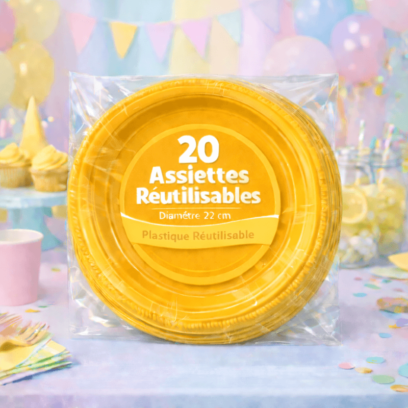 20 Assiettes rondes mangue 22 cm réutilisables - 141737 - Assiettes