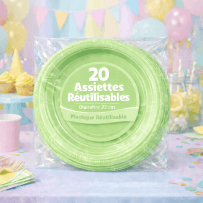 20 Assiettes rondes pistache 22 cm réutilisables - 141729 - Assiettes