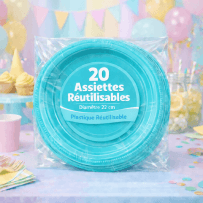20 Assiettes rondes aqua 22 cm réutilisables - 141728 - Assiettes