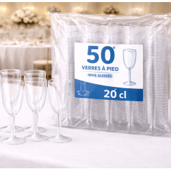 50 Verres à vin réutilisables 20 cl – Plastique rigide - 50V005 - Gobelets