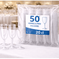 50 Verres à vin réutilisables 20 cl – Plastique rigide - 50V005 - Gobelets