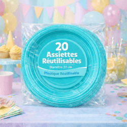 20 Assiettes rondes turquoise 22 cm réutilisables - 141727 - Assiettes