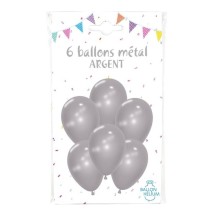 6 Ballons Métal Argent 30 cm - 36426AR - Ballons latex