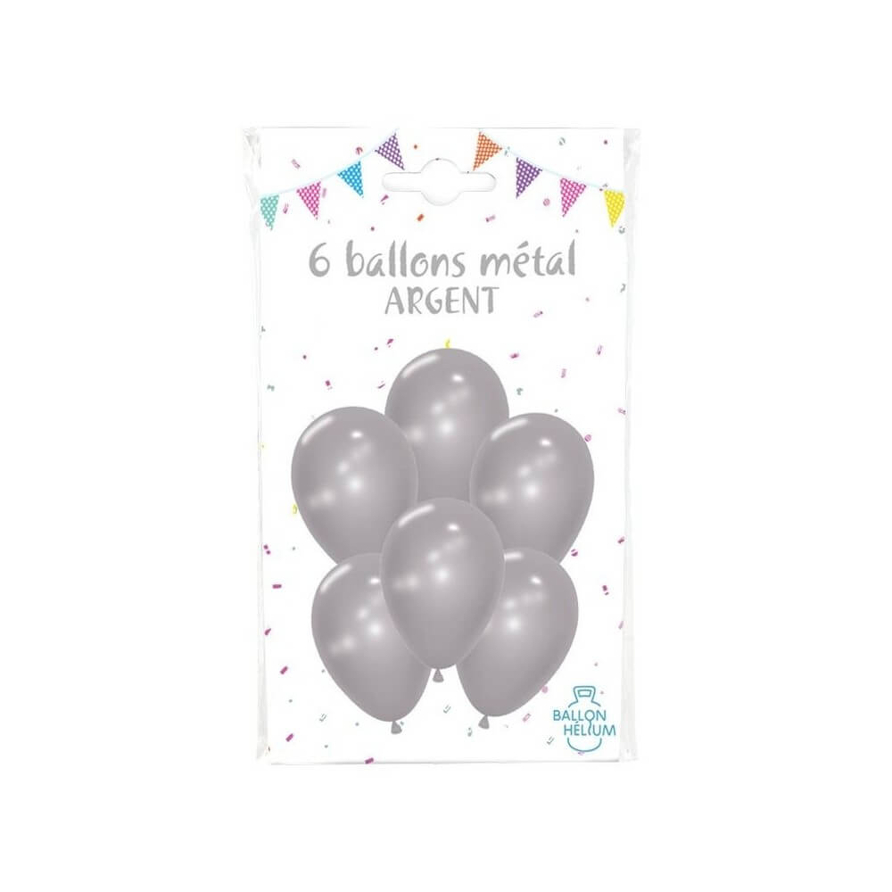 6 Ballons Métal Argent 30 cm - 36426AR - Ballons latex