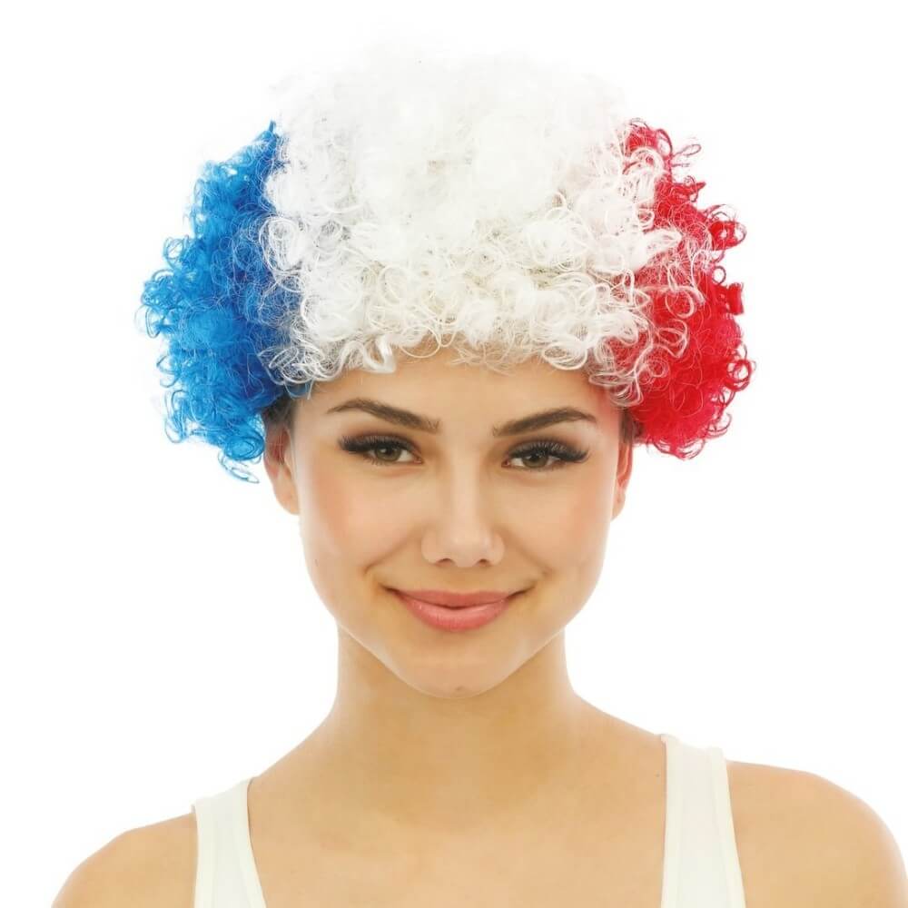 Perruque courte frisée - bleu, blanc, rouge - 67001 - Perruques