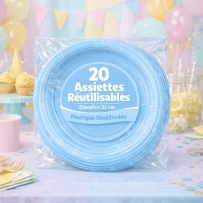 20 Assiettes rondes bleu ciel 22 cm réutilisables - 141726 - Assiettes