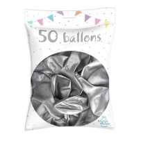 50 Ballons Latex Métal Nacré Argent 30 cm - 36238AR - Ballons latex