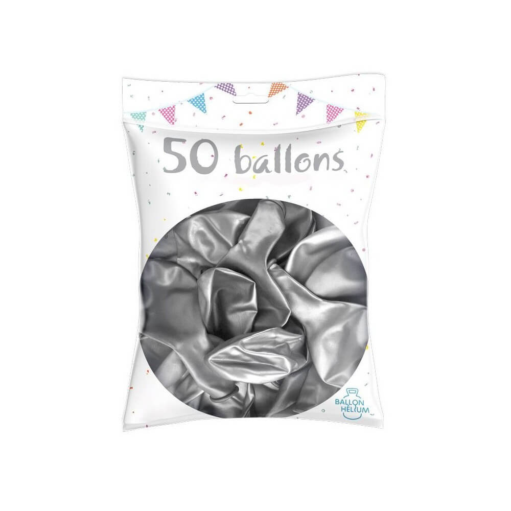 50 Ballons Latex Métal Nacré Argent 30 cm - 36238AR - Ballons latex