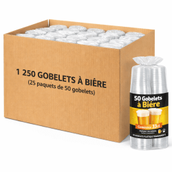 1250 Gobelets à bière plastiques transparents réutilisables 33 cl – 25 paquets de 50 - 1422851250 - Gobelets