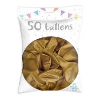 50 Ballons Latex Métal Nacré Or 30 cm - 36238GO - Ballons latex