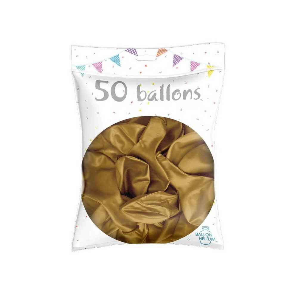 50 Ballons Latex Métal Nacré Or 30 cm - 36238GO - Ballons latex