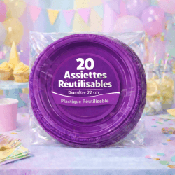 20 Assiettes rondes pourpre 22 cm réutilisables - 141739 - Assiettes