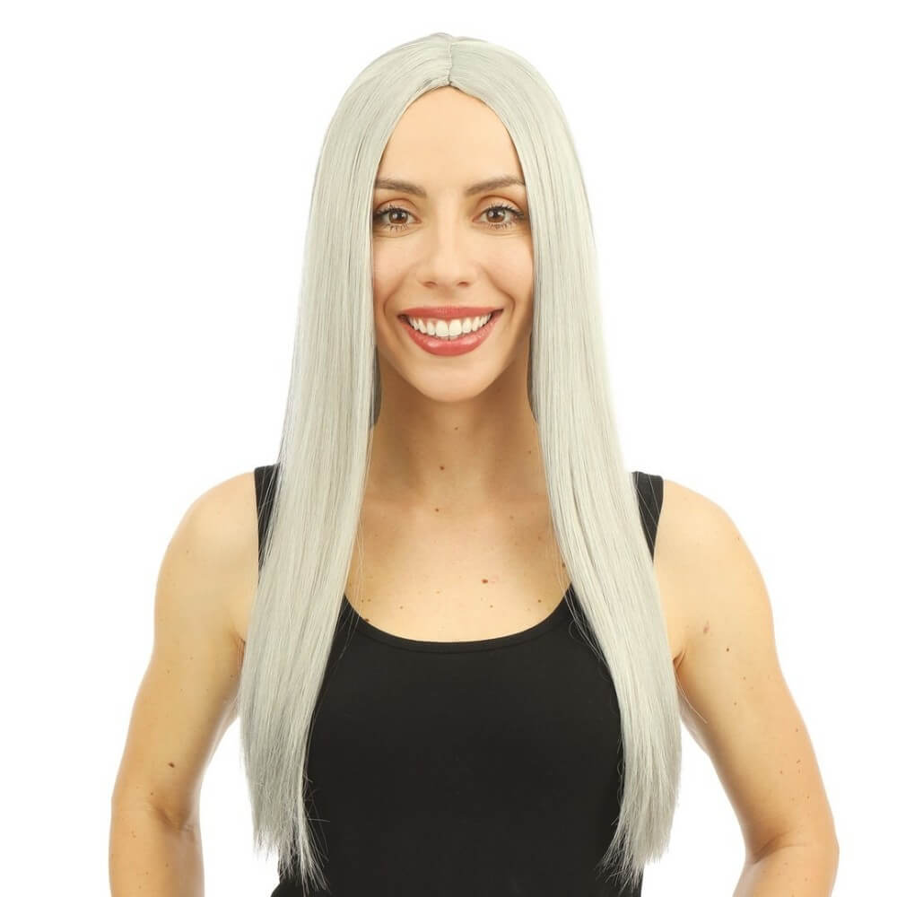 Perruque longue raide - gris - 60 cm - 68041 - Perruques
