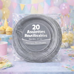 20 Assiettes rondes acier 22 cm réutilisables - 141740 - Assiettes