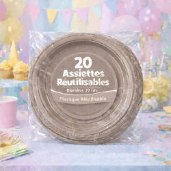 20 Assiettes rondes taupe 22 cm réutilisables - 141742 - Assiettes