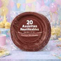 20 Assiettes rondes chocolat 22 cm réutilisables - 141743 - Assiettes