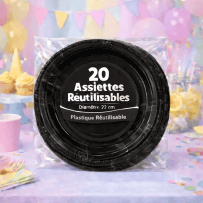 20 Assiettes rondes noir 22 cm réutilisables - 141744 - Assiettes