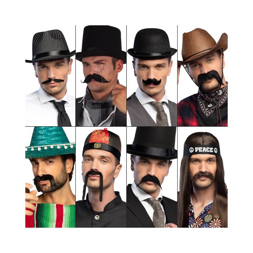 Moustache – 8 Modèles Assortis - B01820 - Barbes et moustaches