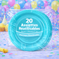 20 Assiettes rondes turquoise 17 cm réutilisables - 141749 - Assiettes