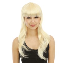 Perruque longue raide avec frange - blond - 68060 - Perruques