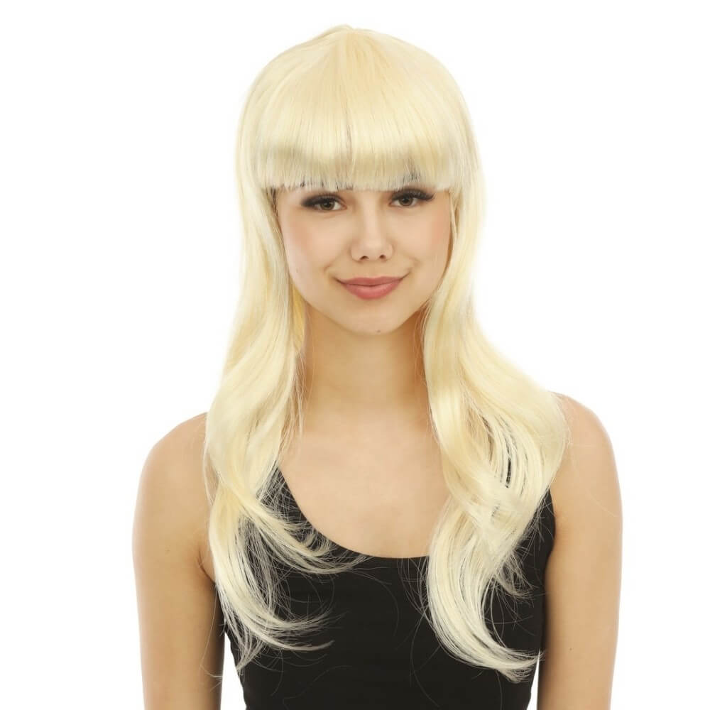 Perruque longue raide avec frange - blond - 68060 - Perruques