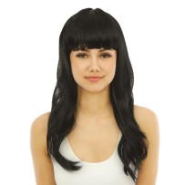 Perruque longue raide avec frange - noir - 68061 - Perruques