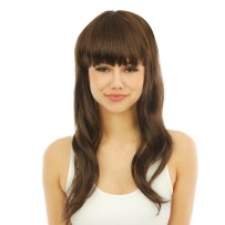 Perruque longue raide avec frange - brun - 68062 - Perruques