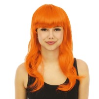 Perruque longue raide avec frange - orange - 68064 - Perruques