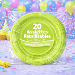 20 Assiettes rondes pistache 17 cm réutilisables - 141751 - Assiettes