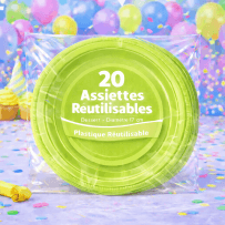 20 Assiettes rondes pistache 17 cm réutilisables - 141751 - Assiettes