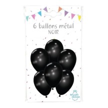 6 Ballons Métal Noir 30 cm - 36426NO - Ballons latex