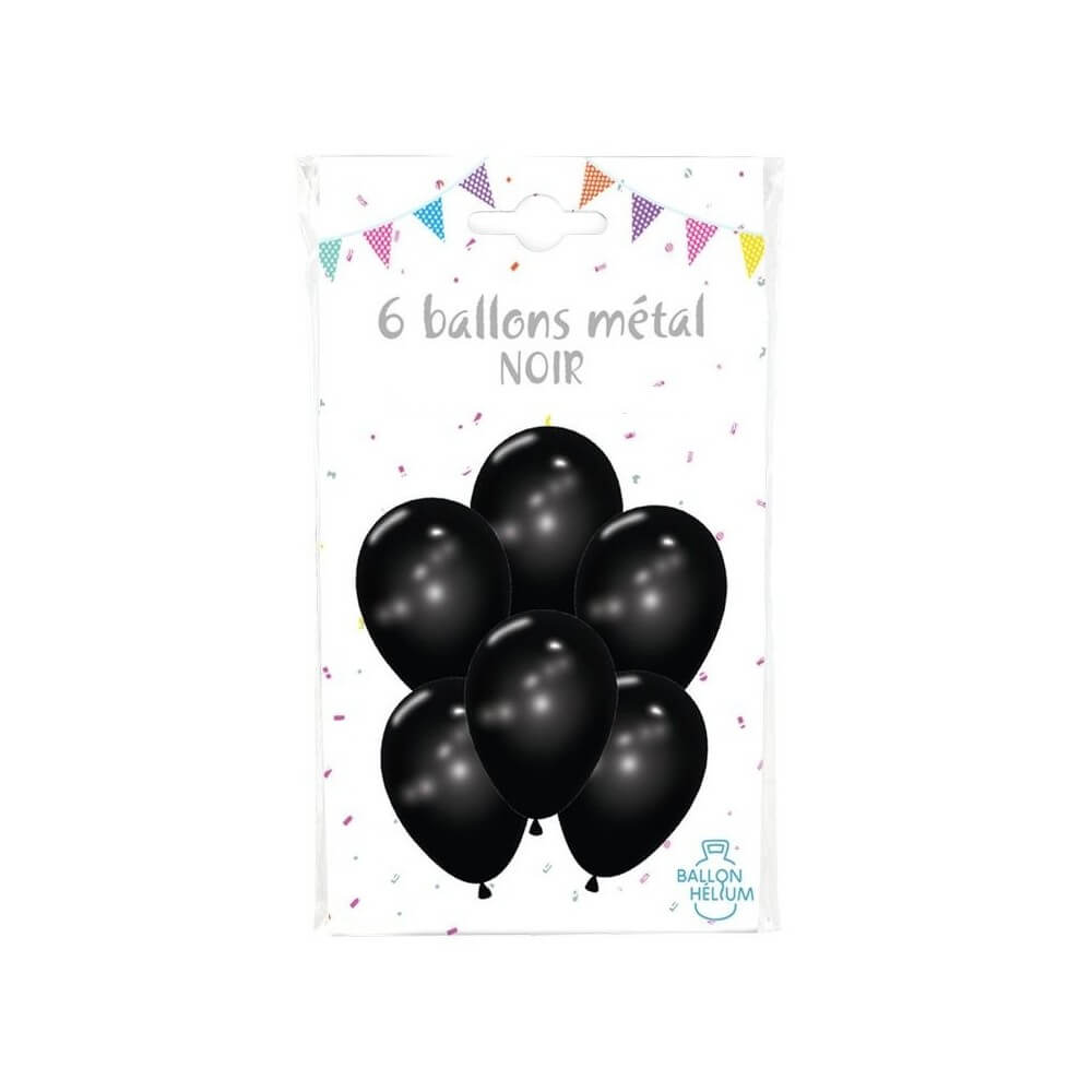 6 Ballons Métal Noir 30 cm - 36426NO - Ballons latex