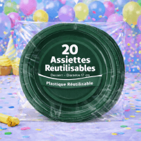 20 Assiettes rondes vert 17 cm réutilisables - 141753 - Assiettes